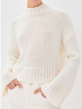 Sablyn Phoenix Bell Sleeve Cashmere Crewneck Pullover Gardenia Ivory Off White